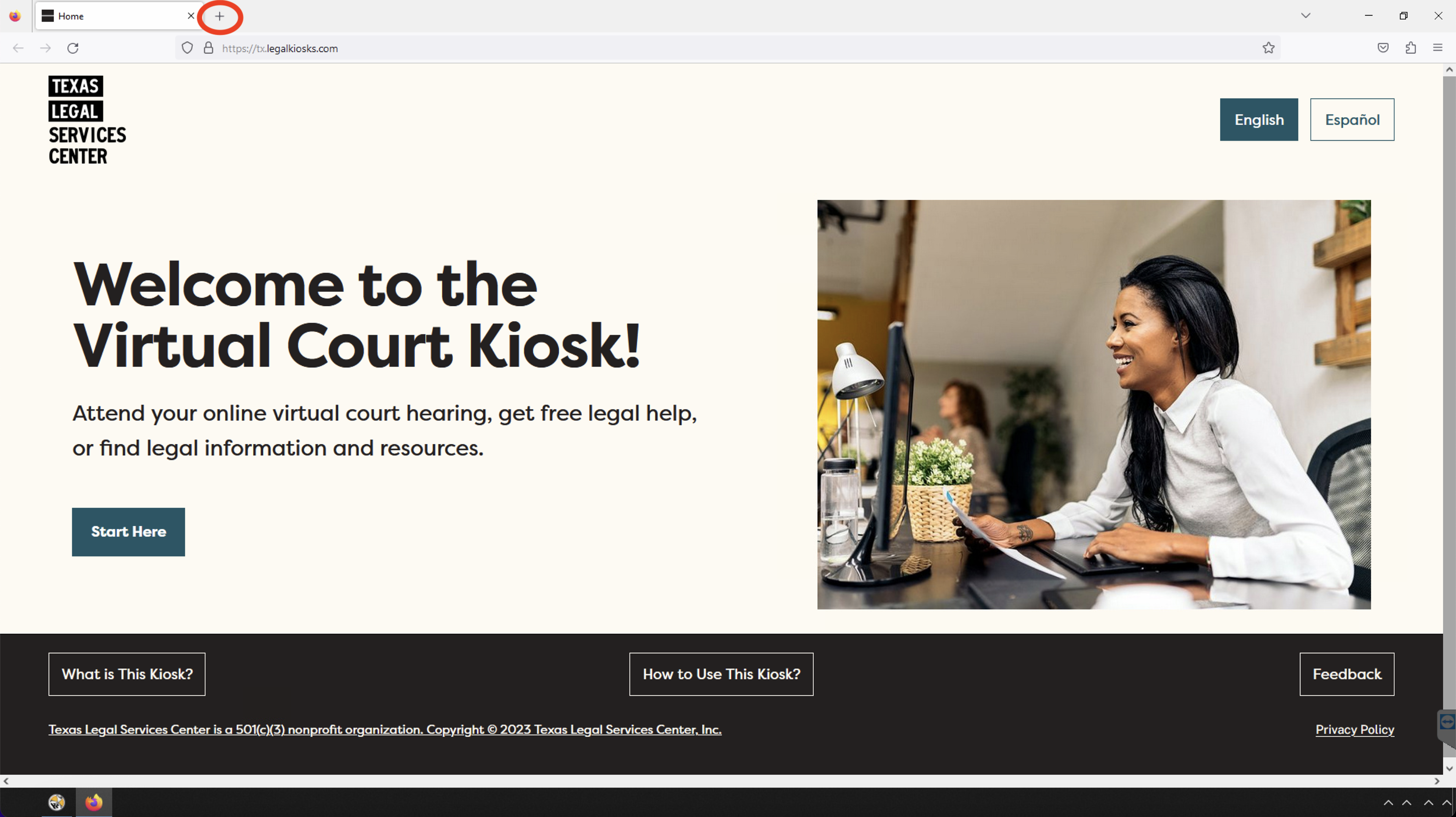 Screenshot showing how to open a new tab in the browser